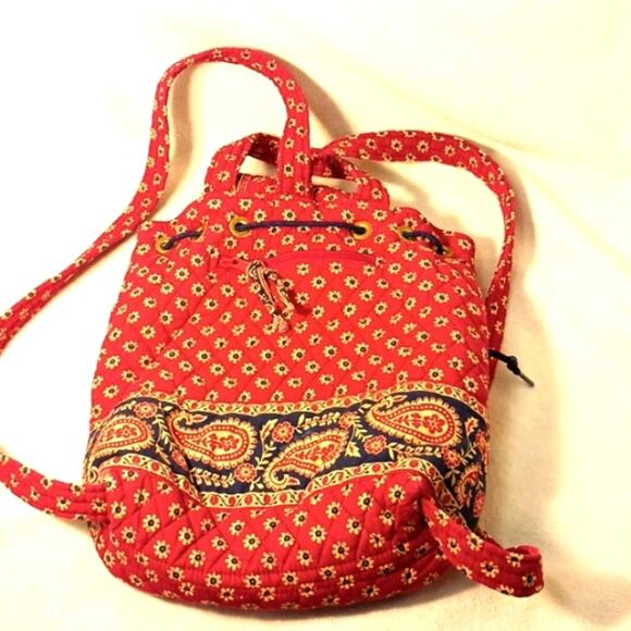 Vera Bradley Backpack Red Paisley Boho Floral Quilted Cottage Hippie Festival